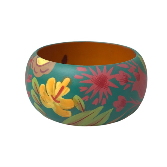 Floral Boho Hand painted Wooden Bangle Bracelet - Picture 6 of 11